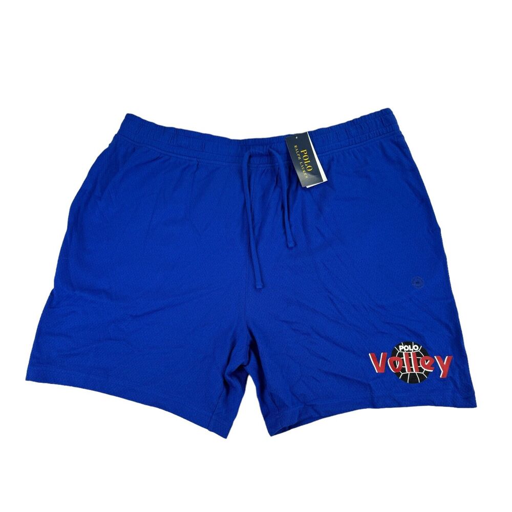 Polo Ralph Lauren Mens Cotton Waffle Knit Graphic 6" Volley Shorts Blue 2XL